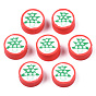 Handmade Polymer Clay Beads, Flat Round with Christmas Tree