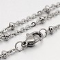 304 Stainless Steel Cable Chain Necklaces, with Ball Beads and Lobster Claw Clasps, 17.9 inch(455mm), 3mm