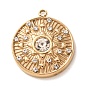 304 Stainless Steel Crystal Rhinestone Pendants, Flat Round with Sun Charms