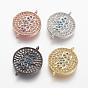 Brass Micro Pave Cubic Zirconia Links, Flat Round with Lotus