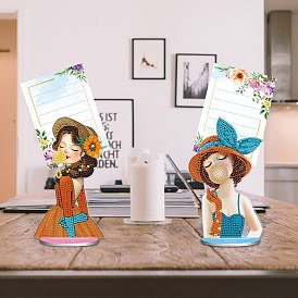 DIY 2 Style Girl Memo Clip Diamond Painting Kits, including Plastic Board, Clip, Resin Rhinestones, Paper Card, Pen, Tray & Glue Clay