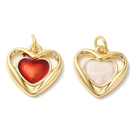 Rack Plating Brass Enamel Pendants, with Jump Ring, Long-Lasting Plated, Cadmium Free & Lead Free, Heart Charm, Real 18K Gold Plated