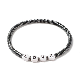 Bracelet extensible en perles heishi en hématite synthétique avec mot amour, bijoux en pierres précieuses pour femmes