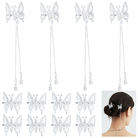 CRASPIRE 2 Style Iron Alligator Hair Clips, Vintage Decorative Hair Accessories, Moving Butterfly, with Chain, Imitation Pearl, Alloy Pendants