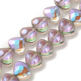Transparent Electroplate Glass Bead Strands, Half Rainbow Plated, Heart