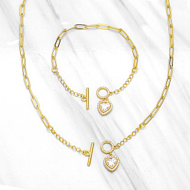 Ожерелье с застежкой в форме сердца из циркона, комплект украшений в стиле хип-хоп