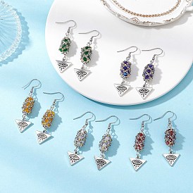 Серьги-подвески в форме треугольного глаза из гальванического стекла и круглого бисера Toho, с 304 нержавеющей стали серьги крючки, старинное серебро и цвет нержавеющей стали