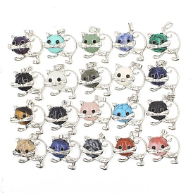 Gemstone Pendants, with Platinum Plated Brass Findings, Cat Shape Charms