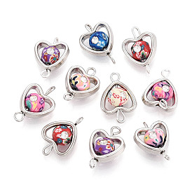 Подвески-соединители из полимерной глины в форме сердца и рамки CCB, с латунными двойными петлями, платина