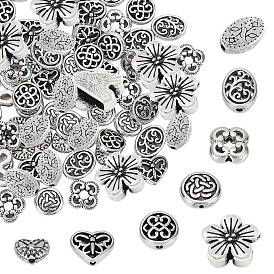 80Pcs 8 Styles Alloy Beads & Charms, Flower & Heart & Flat Round & Oval