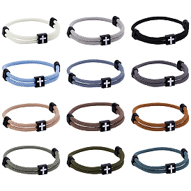 12шт 12 цвета плетеные веревки полиэстер шнур браслеты, спортивные крутые регулируемые браслеты для мужчин и женщин, крестик, с бусинами сплава