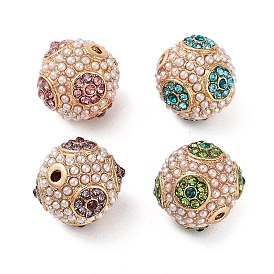 Golden Plated Alloy Rhinestone Beads, with ABS Imitation Pearl, Round