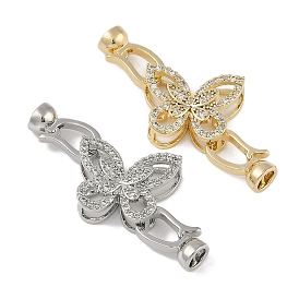 Brass Micro Pave Clear Cubic Zirconia Fold Over Clasps, Butterfly