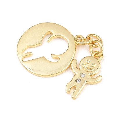 Латунные микро проложить кубического циркония подвески, плоские круглые и пряничные человечки, долговечный, стойки покрытие, без свинца и без кадмия