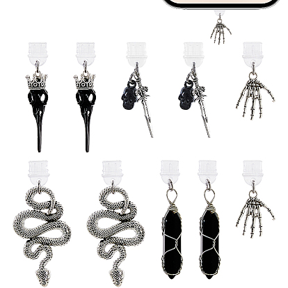 10шт 5 стиль пластиковые мобильные пылезащитные заглушки, с подвесками из сплава и натурального черного кварца, разнообразные