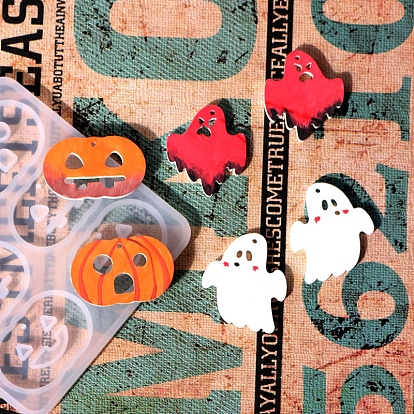 DIY Halloween Themed Pendant Food Grade Silicone Molds, Resin Casting Molds, Bat/Pumpkin/Ghost