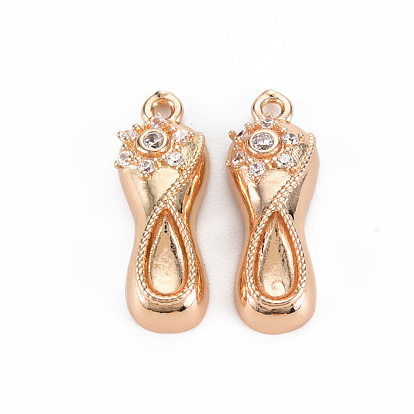 Rack Plating Brass Micro Pave Clear Cubic Zirconia Pendants, Long-Lasting Plated, Cadmium Free & Lead Free, Shoes