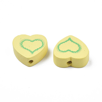 Spray Painted Maple Wood Beads, Printed, Heart