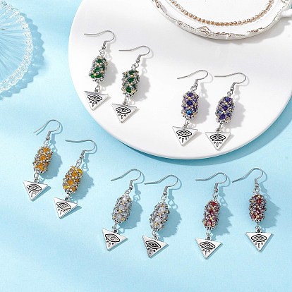 Серьги-подвески в форме треугольного глаза из гальванического стекла и круглого бисера Toho, с 304 нержавеющей стали серьги крючки, старинное серебро и цвет нержавеющей стали