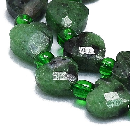 Natural Ruby in Zoisite Beads Strands, with Seed Beads, Faceted, Heart
