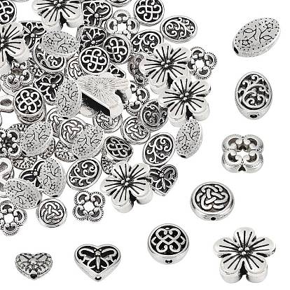 80Pcs 8 Styles Alloy Beads & Charms, Flower & Heart & Flat Round & Oval