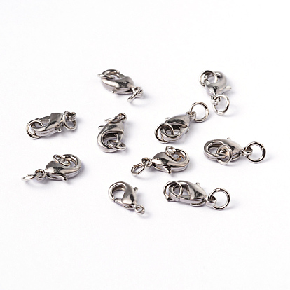 Brass Lobster Claw Clasps with Jump Rings, Lead Free & Nickel Free, 9.5x5.5mm, Hole: 2mm