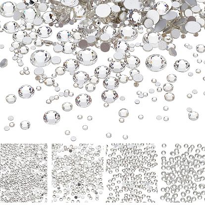 4 Styles Flat Back Glass Rhinestone Cabochons, Back Plated, Half Round, Faceted