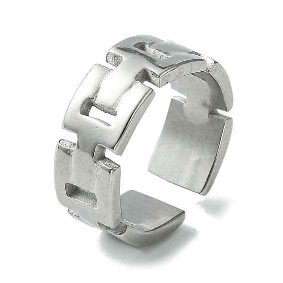 304 Stainless Steel Open Cuff Ring, Hollow Rectangle