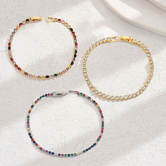 Минималистичные теннисные браслеты из латуни с паве из кубических цирконий для женщин