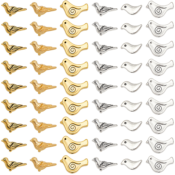 150 шт 6 стили бусины из сплава в тибетском стиле, птица, без свинца и без кадмия