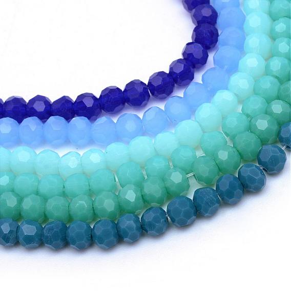 Opaque Solid Glass Bead Strands, Faceted(32 Facets) Round, 3~4mm, Hole: 0.5mm, about 200pcs/strand, 22.8 inch