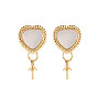 Rack Plating Brass Stud Earring Findings, with Shell, 925 Sterling Silver Pins and Cup Peg Bails, for Half Drilled Bead, Nickel Free, Heart