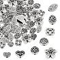 80Pcs 8 Styles Alloy Beads & Charms, Flower & Heart & Flat Round & Oval