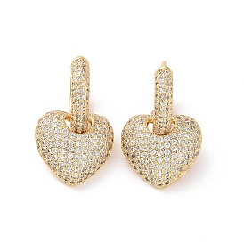 Серьги-кольца с кубическим цирконием в форме сердца, украшения из латуни для женщин, без кадмия, без никеля и без свинца