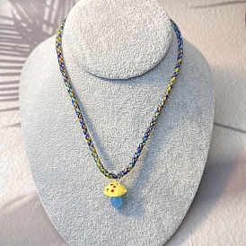 Colliers d'automne pour femmes, pendentif champignon en fil de verre fait main, cordon en coton tressé