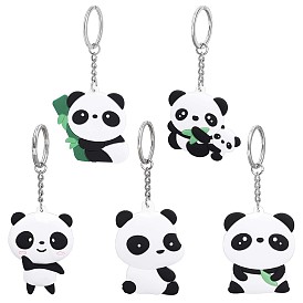 5Pcs 5 Style Silicone Panda Keychain, with Platinum Iron Findings, Panda