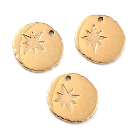 Ion Plating(IP) 316 Surgical Stainless Steel Charms, Manual Polishing, Flat Round with Star
