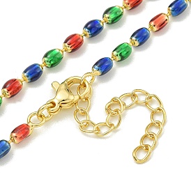 Brass Enamel Column Link Chain Necklaces, Real 18K Gold Plated, Lead Free & Cadmium Free & Nickel Free, Long-Lasting Plated