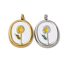 304 нержавеющей стальной эмали подвески, овал с цветочной подвеской