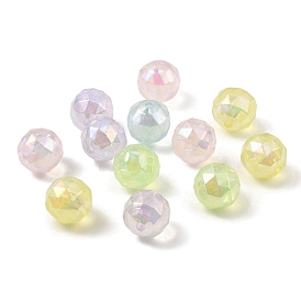 UV Plating Transparent Acrylic Beads, Iridescent, Faceted Round