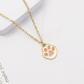 Cute Cartoon Cat and Dog Paw Print Necklace for Fashionable Animal Lovers