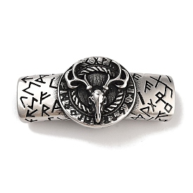 Tibetan Style 304 Stainless Steel Slide Charms/Slider Beads, for Leather Cord Bracelets Making, Rectangle with Deer Skull