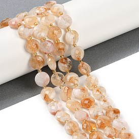 Natural Citrine Beads Strands, Faceted, Flat Round, with Seed Beads