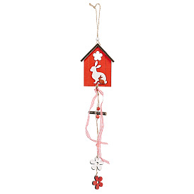 Easter Theme Cabin with Rabbit Wooden Pendant Decorations, Hanging Ornaments, Wall Decorations, for Party Home Decoration