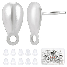 100 шт 304 детали серьги-гвоздики из нержавеющей стали, с горизонтальной петлей, слеза, с гайкой 100шт.