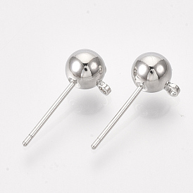 Brass Ball Stud Earring Findings, with Loop and Steel Pins