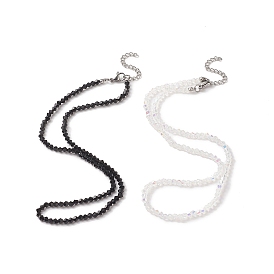 Ensemble de colliers tour de cou couple noir et blanc, colliers de perles bicônes en verre avec 304 fermoir mousqueton en acier inoxydable et rallonge de chaîne