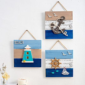 Ocean Theme Word Welcome Wooden Hanging Door Signs, Nautical Wall Decoration, Decorative Props for Indoor, Outdoor