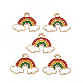 Alloy Enamel Pendants, Light Gold, Cadmium Free & Nickel Free & Lead Free, Rainbow