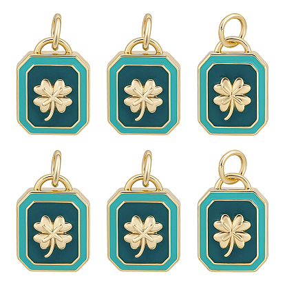 6 кулоны латунные эмалевые шт., прямоугольник с клевером, с целью перехода в кольце